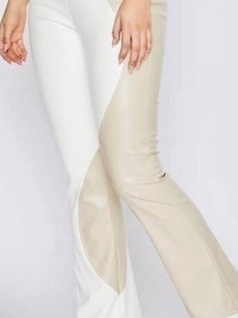 Two-Tone Cream & White Bootcut Flare Jeans